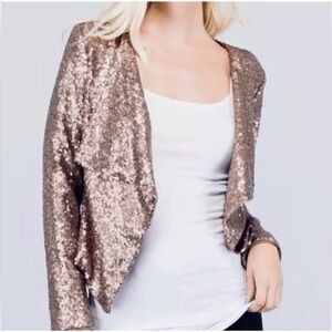 NWT Rosette Rose Gold Sequin Blazer Jacket, Small, MSRP $56
